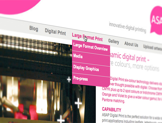 navigation design for asap digital website, web, website, asap digital