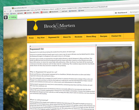 brock and morten, rapeseed oil, responsive website, content management, website, web design, web development, programming, derbyshire, sheffield, chesterfield, manchester, derby